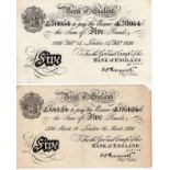 Peppiatt BERNHARD notes (2), 5 Pounds dated 16th March 1936 serial A/297 66125 and 14th February