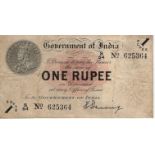 India 1 Rupee dated 1917, portrait King George V at top left, scarcer Denning signature, serial S/54