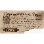 Margate Bank 10 Pounds dated 1837, No. G3131 for Cobb & Son, (Outing 1389d) signature removed