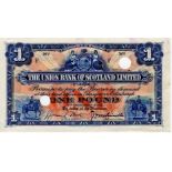 Scotland, Union Bank 1 Pound dated 5th December 1931, PROOF note with 2 large cancellation punched
