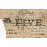 Kentish Bank, Maidstone, Five Pounds dated 1st March 1884, no. 18966 for Wigan, Mercer, Tasker &