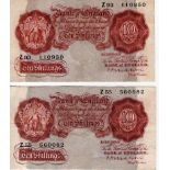 Mahon 10 Shillings (2) issued 1928, both FIRST SERIES notes, serial no's Z55 560082 and Z93