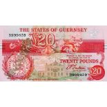 Guernsey 20 Pounds issued 1991 - 1995, signed D.P. Trestain, HIGH serial B999859 (TBB B160b,