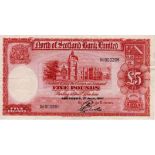 Scotland, North of Scotland Bank 5 Pounds dated 1st July 1947, signed G.L. Webster, serial DE 000206