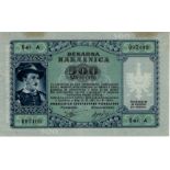 Yugoslavia 500 Lir dated 14th September 1944, Laibach Province, German Occupation World War 2,