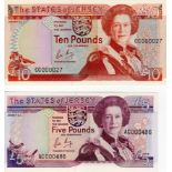 Jersey (2), 10 Pounds & 5 Pounds issued 1989, signed Leslie May, both with LOW SERIAL No's, CC000027