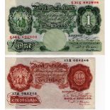 Beale (2), a pair of Britannia REPLACEMENT NOTES issued 1950, 10 Shillings serial 17A 084246 (