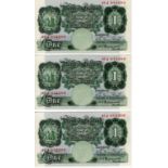 Peppiatt 1 Pound (3) issued 1934, a rare consecutively numbered run, serial 47J 972388 & 47J 972390,