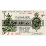 Warren Fisher 10 Shillings issued 1919, rarer FIRST SERIES serial D/53 604973, No. with dash (T26,