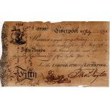 Liverpool, Corporation of Liverpool 50 Pounds dated 27th July 1795, serial no. 833, for the