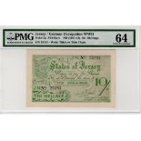 Jersey 10 Shillings issued 1941 - 1942, German Occupation issue during WW2, serial number 25181 (TBB