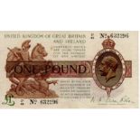 Warren Fisher 1 Pound issued 1923, Z1 control note, No. with dot, serial Z1/45 632296 (T31,