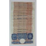 Peppiatt 1 Pound (22) issued 1940, blue WW2 emergency issue (B249, Pick367a) generally VF to EF