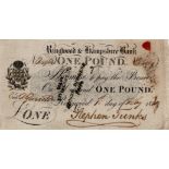 Ringwood & Hampshire Bank 1 Pound dated 1821 for Stephen Tunks, serial No. R4964 (Outing1788a) 2