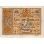 Scotland, Bank of Scotland 1 Pound dated 6th June 1919, large 'square' note with scarce early