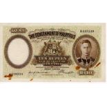 Mauritius 10 Rupees issued 1937, portrait King George VI at right, serial A 419539, first