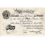 Peppiatt 5 Pounds dated 6th March 1937, a scarce MANCHESTER branch note, serial T/263 69433 (