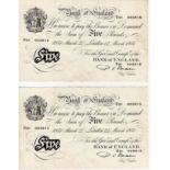 Beale 5 Pounds (2) dated 24th March 1951, a consecutively numbered pair, serial U21 005815 & U21