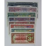 British Armed Forces 2nd Series (8) a full set of 2nd series notes issued 1948, 3 Pence to 5 Pounds,
