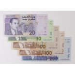 Morocco (5), 200 Dirhams, 100 Dirhams (2), 50 Dirhams & 20 Dirhams, the 20 Dirhams dated 2005 the