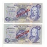 Scotland Bank of Scotland (2), 5 Pounds P116bs (18th January 1993), a pair of Specimen notes
