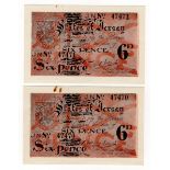Jersey 6 Pence (2) issued 1941 - 1942, German Occupation issue during WW2, a consecutively
