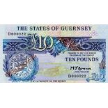 Guernsey 10 Pounds issued 1980 - 1989, signed M.J. Brown, VERY LOW serial No. D000022 (TBB B155b,