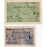 Jersey (2), 10 Shillings issued 1941 - 1942, German Occupation issue during WW2, serial number 13303