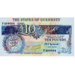 Guernsey 10 Pounds issued 1991 - 1995, signed M.J. Brown in blue ink, serial F499684 (TBB B159,