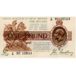 Bradbury 1 Pound issued 1917, FIRST SERIES serial A/94 135111 (T16, Pick351) pressed about EF, looks