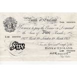 Peppiatt 5 Pounds dated 19th March 1947, serial L69 002303, London issue on thin paper (B264,