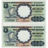 Malaya & British Borneo (2), 1 Dollar dated 1st March 1959, a consecutively numbered pair serial C/4