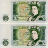 Page 1 Pound (2) issued 1978, a pair of consecutively numbered FIRST RUN notes, serial A01N 117450 &