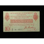 Bradbury 10 Shillings issued 1915, serial V1/27 040117, (T13.2, Pick348a) some light dirt, about VF