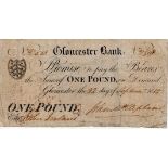 Gloucester Bank 1 Pound dated 1815 for John Merrol Stephens and signed by him, serial No. V518 (