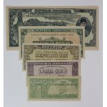 Indonesia (5), 1 Sen, 5 Sen, 10 Sen and 1/2 Rupiah dated 17th October 1945 (TBB B101 - B104,