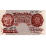 Peppiatt 10 Shillings issued 1948 with security thread, serial 65H 456721 (B262, Pick368a)