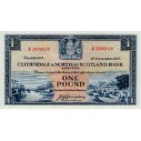 Scotland, Clydesdale & North of Scotland Bank 1 Pound dated 1st November 1950, FIRST DATE and prefix