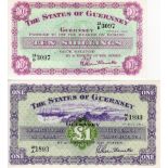 Guernsey (2), 1 Pound and 10 Shillings dated 1st July 1966, last date for these issues, serial 46/