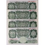 Peppiatt 1 Pound (4) issued 1934, serial No's 40B 230881, 53J 304575, 09N 604252 & 93U 405137, pre