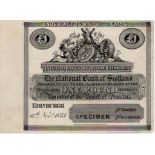 Scotland, National Bank of Scotland 1 Pound PROOF dated 11th November 1873, handwritten date in