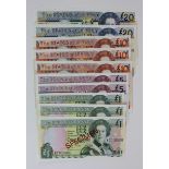 Jersey (10), SPECIMEN notes 20 Pounds (2), 10 Pounds (3), 5 Pounds (2) & 1 Pound (3) issued 1993 and