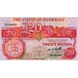 Guernsey 20 Pounds issued 1980 - 1989, signed W.C. Bull, a scarce REPLACEMENT note serial Z004499 (