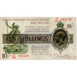 Warren Fisher 10 Shillings issued 1922, scarce HIGHEST PREFIX serial O/100 702120 (T30, Pick358)
