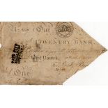 Coventry Bank 1 Pound dated 1803 for Bird, Bird & Co., serial No. 3139 (Outing593b) cut cancelled