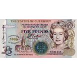 Guernsey 5 Pounds dated 2000, signed D.P. Trestain, Commemorative Millennium Issuel, LOW SERIAL