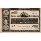 Scotland, Bank of Scotland 5 Pounds PROOF dated 8th May 1872, (PMS BA80b) 4 marks on back, one in