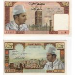 Morocco (2), 5 Dirhams & 10 Dirhams dated 1968, series V.35 and G.44 (TBB B401e & B402d, Pick53e &