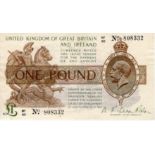 Warren Fisher 1 Pound issued 26th February 1923, serial M1/60 808332, No. with dot, (T31,