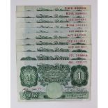 Peppiatt 1 Pound (10) issued 1934, including 3 x LAST SERIES notes prefix 37Z, 95Z & L13A, pre war